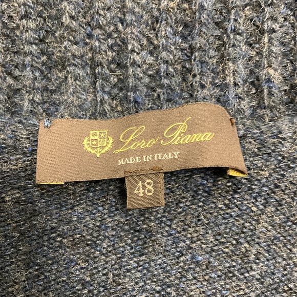 LORO PIANA NAVY LAMBSKIN LEATHER BELTED CASHMERE KNIT LONG CARDIGAN SWEATER - Picture 4 of 5